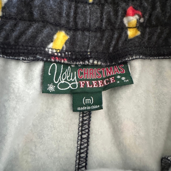 Men’s Ugly Christmas Fleece Pajama Pants Grey Beer Mug Santa Hat Print Size M - Picture 2 of 7